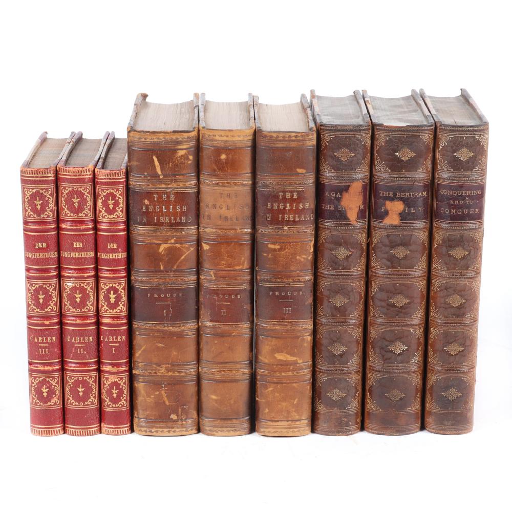 Appraisal: NINE ANTIQUE HALF BOUND LEATHER ON MARBLE BOARD BOOKS DER