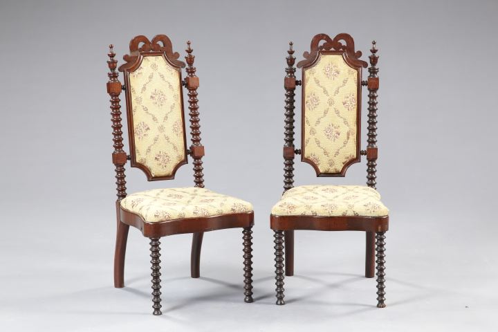 Appraisal: Pair of Elizabethan Revival Walnut Sidechairs fourth quarter th century