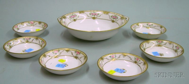 Appraisal: Hand-painted Nippon Porcelain Dessert Set a serving bowl and six