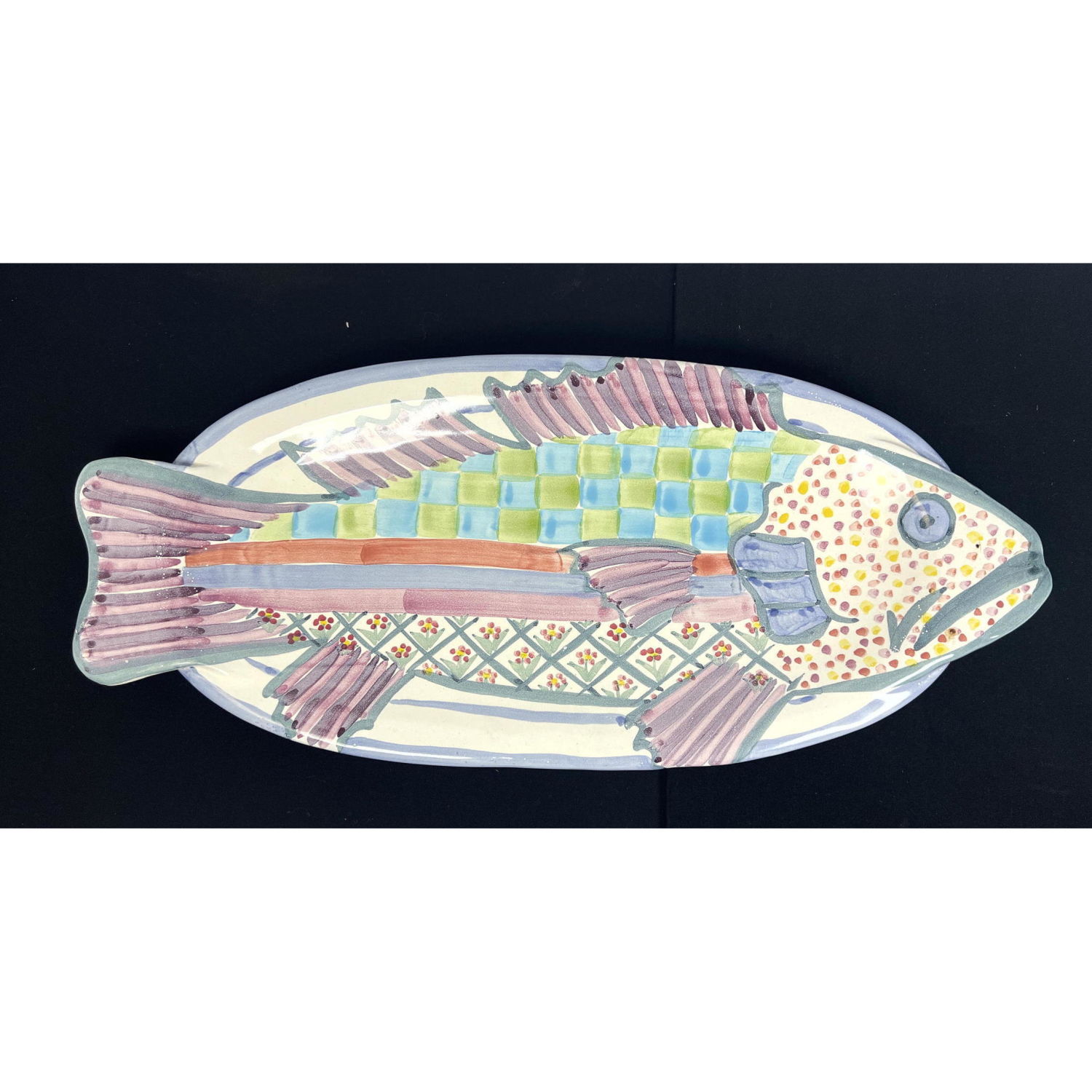 Appraisal: MacKENZIE CHILDS Figural Pottery Fish Platter Hand Painted Marked Dimensions