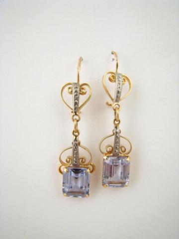 Appraisal: Pair of K yellow and white gold aquamarine earrings heart