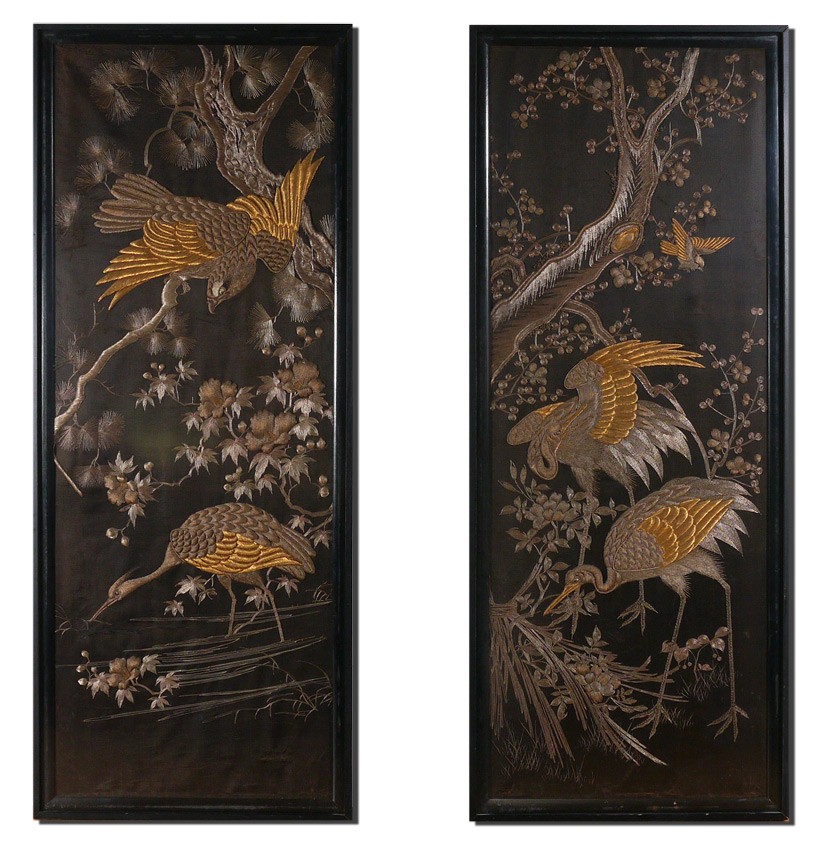 Appraisal: LARGE SILK METAL THREAD ORIENTAL TAPESTRIES The First Scene Depicts