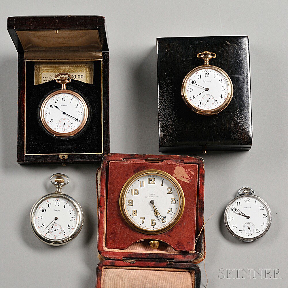 Appraisal: Five Howard Watches and Two Howard Boxes Boston Massachusetts two