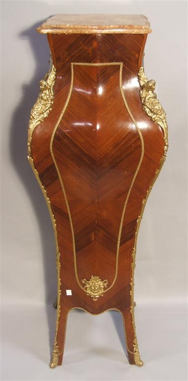 Appraisal: LOUIS XIV STYLE PARQUETRY AND MARBLE TOP PEDESTAL the bulbous