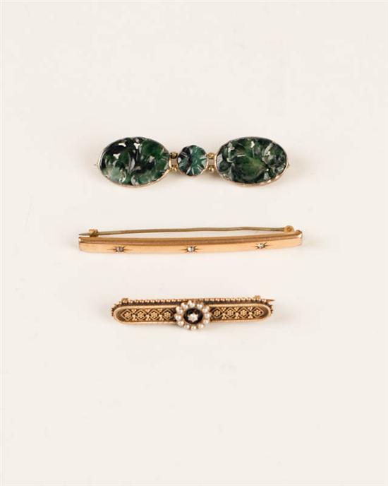 Appraisal: Three Pieces of Antique Jewelry a gold filled bar pin