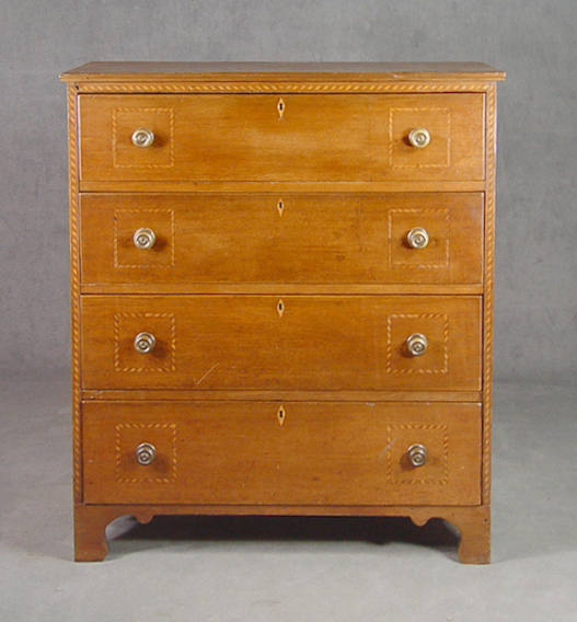 Appraisal: Virginia Walnut Inlaid Chest of Drawers Circa Barber pole inlaid