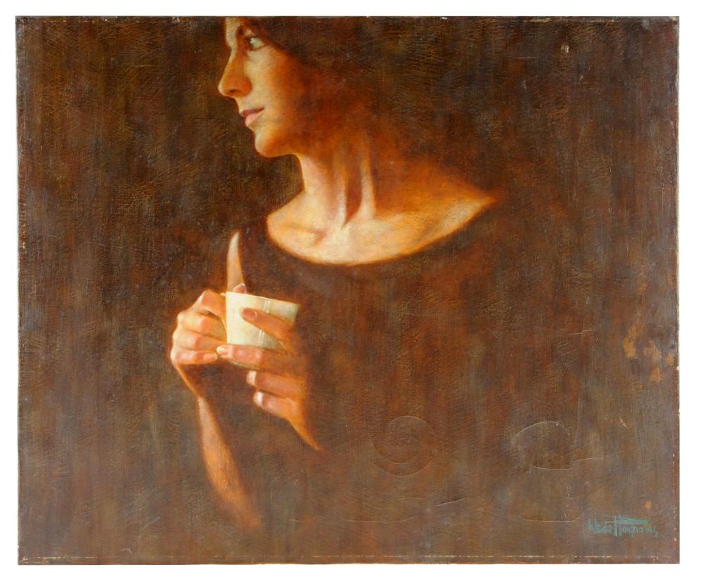 Appraisal: WADE REYNOLDS - WOMAN WITH CUPoil on canvas signed lower