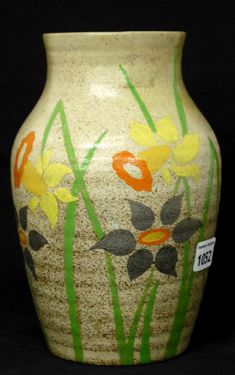 Appraisal: Goldstone' Bizarre Isis vase painted with daffodils and flowers with