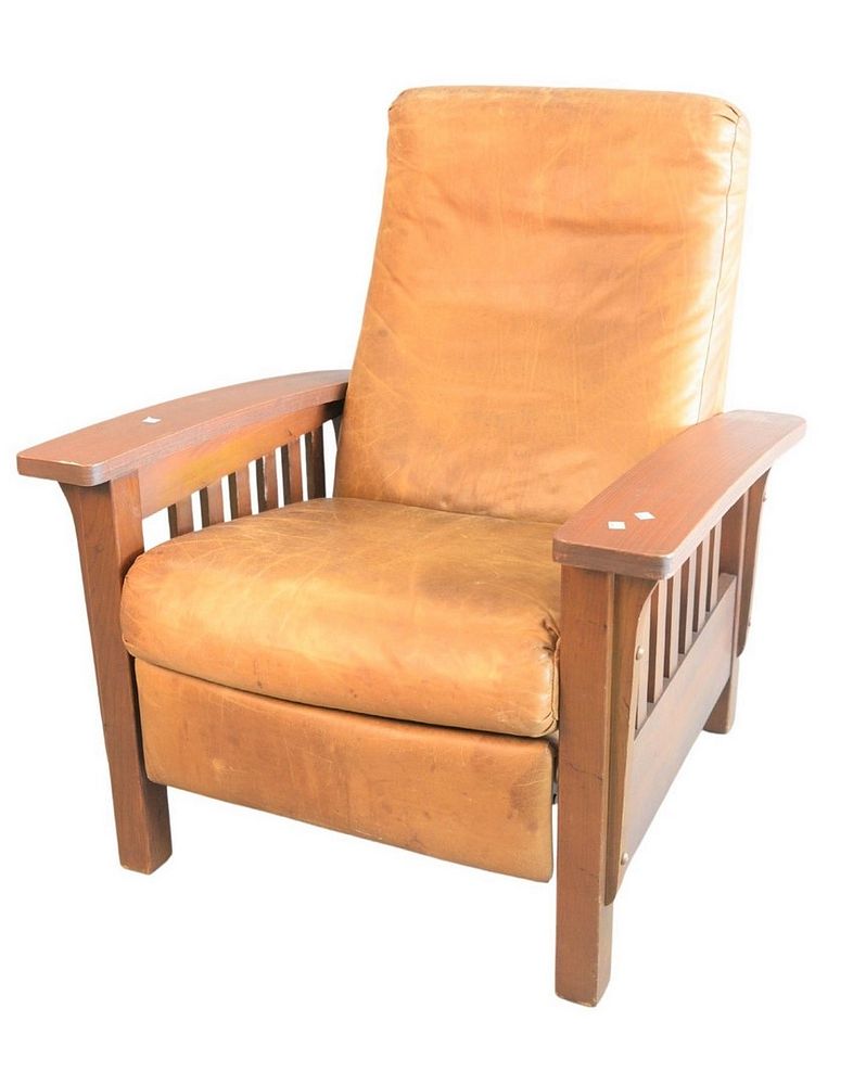 Appraisal: Mission Style Oak Morris Chair with leather upholstery late th