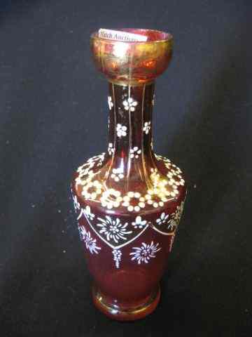 Appraisal: Victorian Enameled Cranberry Art Glass Vase gold high lights ''