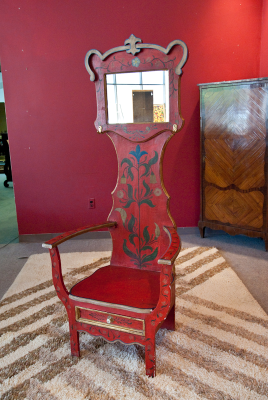 Appraisal: Modern Interpretation of Hall Tree Seat with mirror Colorfully painted