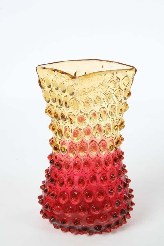 Appraisal: AMBERINA VASE Square mouth amber to cranberry vase in Thousand