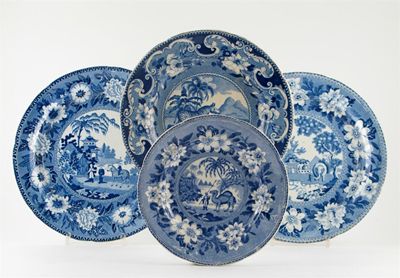 Appraisal: Six blue and white plates printed with camels elephants and