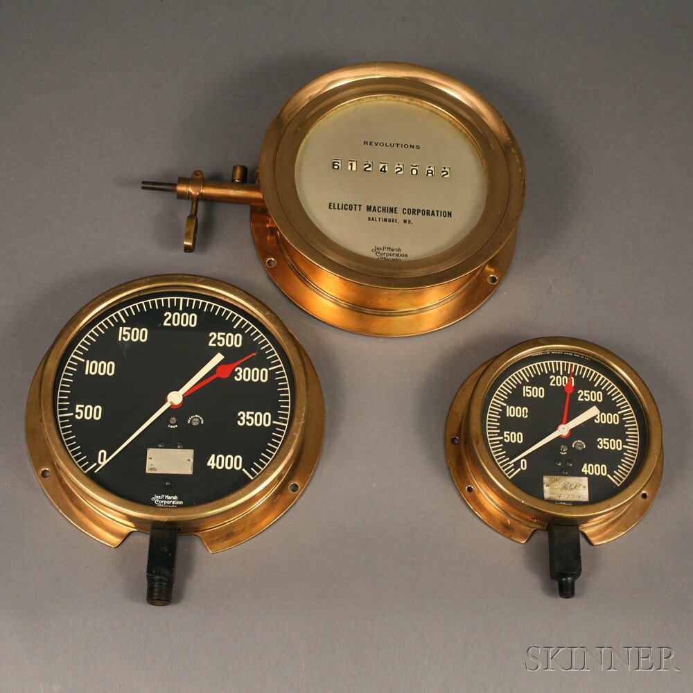 Appraisal: Three Brass-cased Jas P Marsh Gauges Chicago Illinois - and