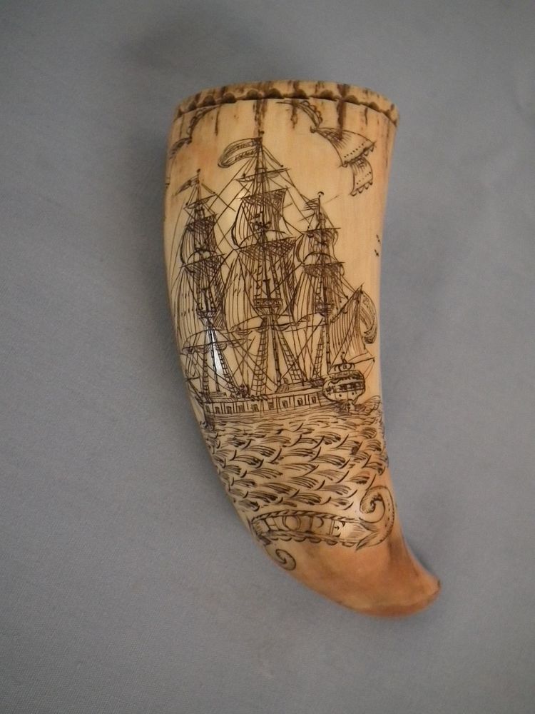 Appraisal: SCRIMSHAW WHALE TOOTH SHIP HOPE th century finely scrimshawed small