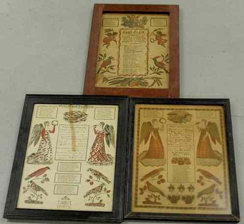 Appraisal: Three printed and hand-colored Pennsylvania German tauffscheins Each approx x