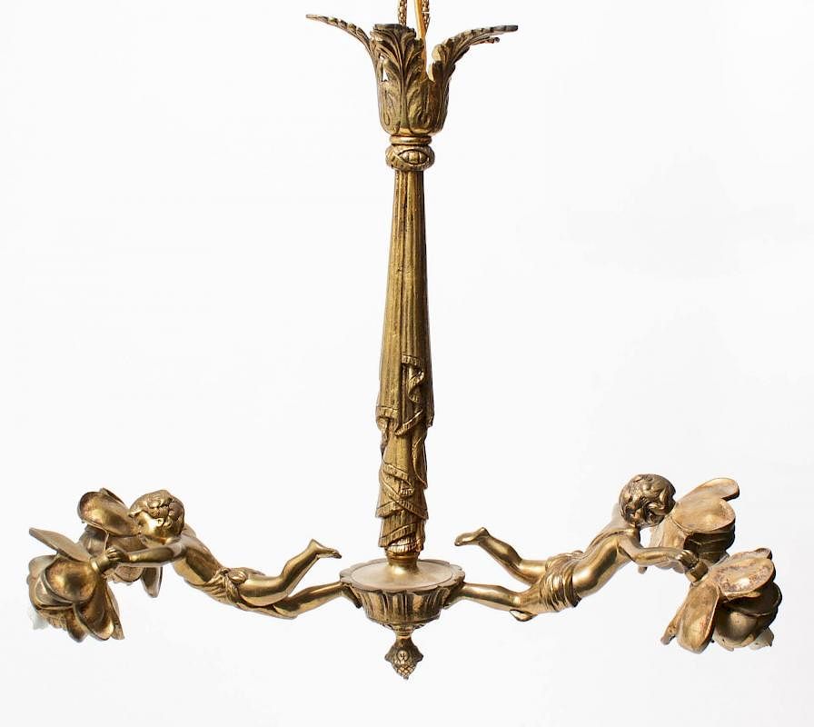 Appraisal: Neoclassical Gilt Brass Putti Chandelier Vintage Neoclassical or Hollywood Regency