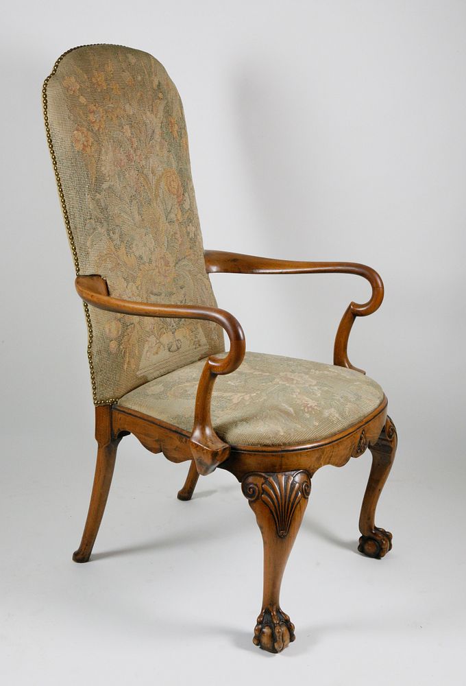 Appraisal: Georgian Style Cherry Upholstered Highback Armchair Georgian Style Cherry Upholstered