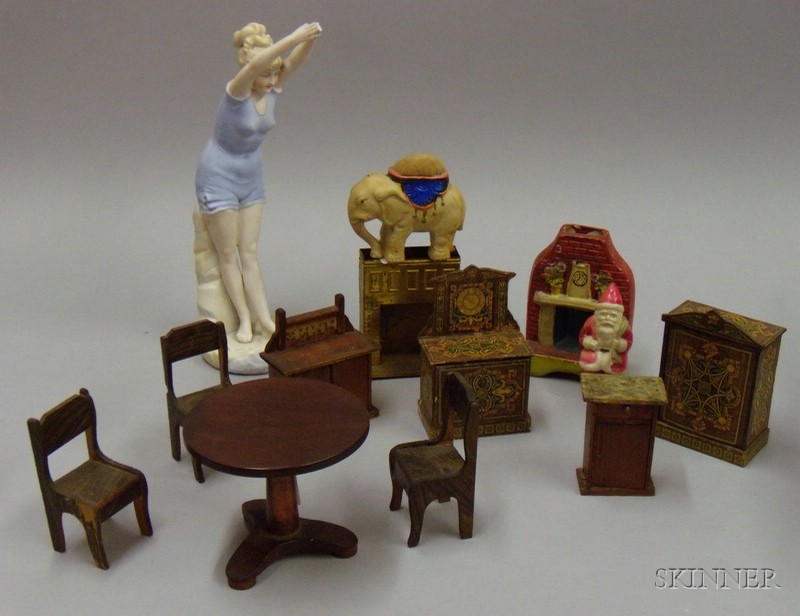 Appraisal: Mixed Group of Wood Ceramic Glass and Metal Dollhouse Items