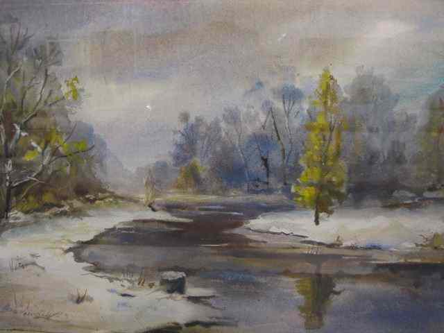 Appraisal: Boris Vassloff Watercolor winter landscape with stream image area ''