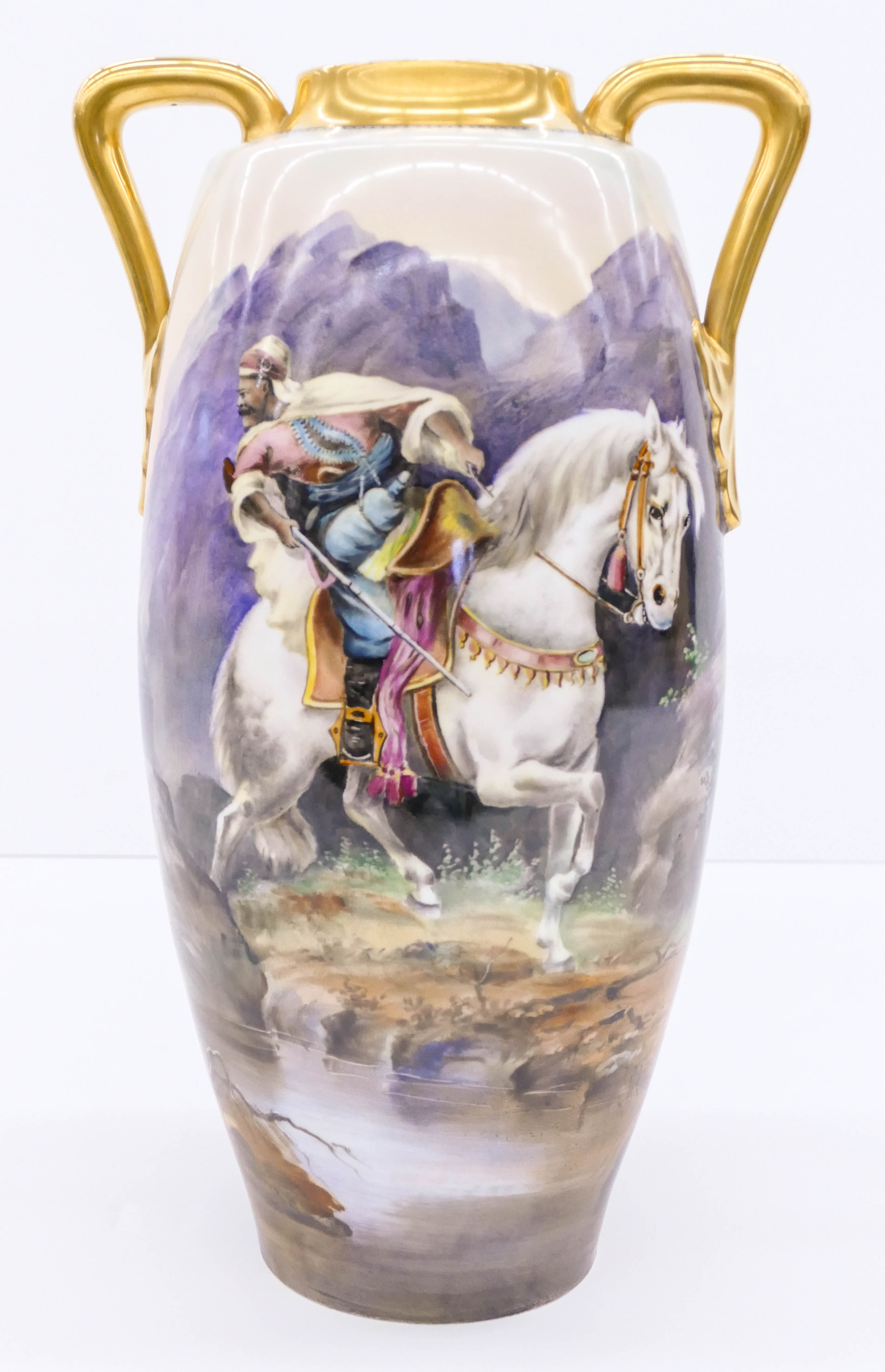 Appraisal: Austrian Orientalist Scene Porcelain Handled Vase ''x '' A large