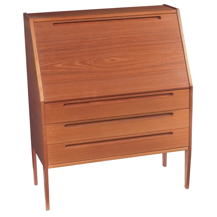 Appraisal: Danish drop-front desk vanity teak three drawers interior containstwo small