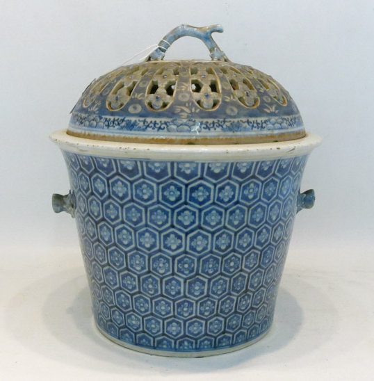 Appraisal: PALATIAL CHINESE BLUE AND WHITE PORCELAIN CENSOR hand painted underglaze