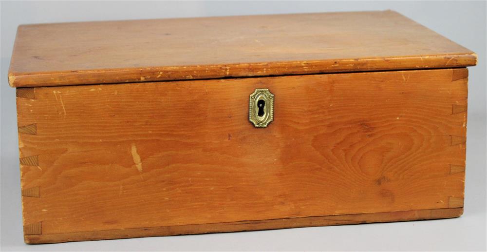 Appraisal: AMERICAN PINE DOVETAILED HINGED DOCUMENT BOX having a rectangular hinged