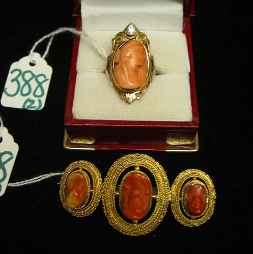 Appraisal: PINK CORAL AND TEN KARAT GOLD RING AND BROOCH The