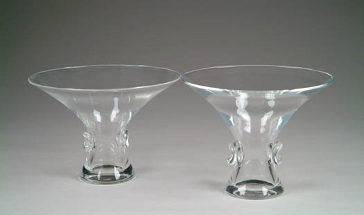 Appraisal: PAIR OF CLEAR STEUBEN VASES Large flaring rim with pinched