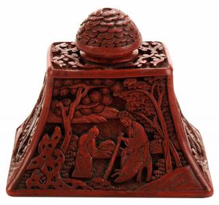 Appraisal: Carved Cinnabar Pyramid-Form Ink Stand Chinese late th early th