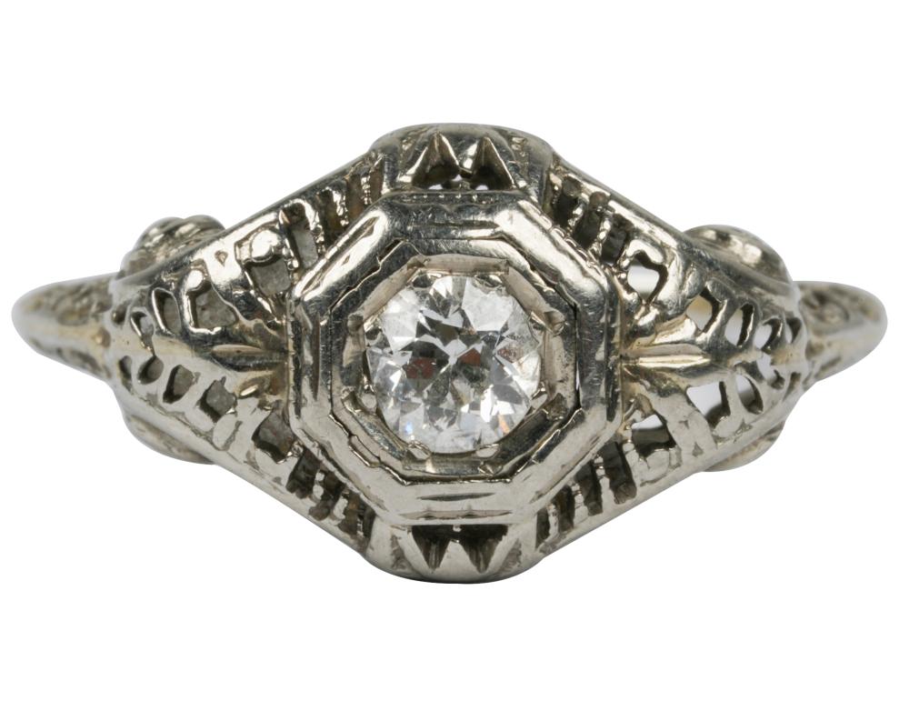 Appraisal: KARAT WHITE GOLD DIAMOND RINGcentering one old European cut diamond