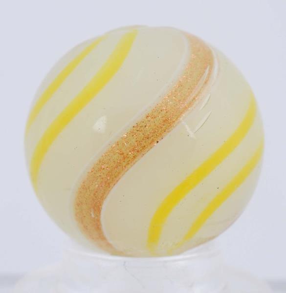 Appraisal: White Base Yellow Banded Lutz Marble Hard to find marble