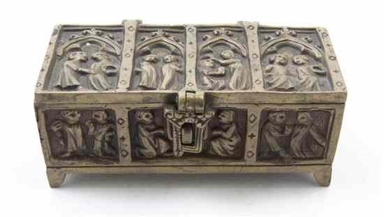 Appraisal: A Gothic Revival Gilt Bronze Lidded Box of casket form