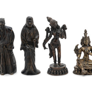 Appraisal: Four Asian Bronze Figures comprising a Sino-Tibetan figure an Indian