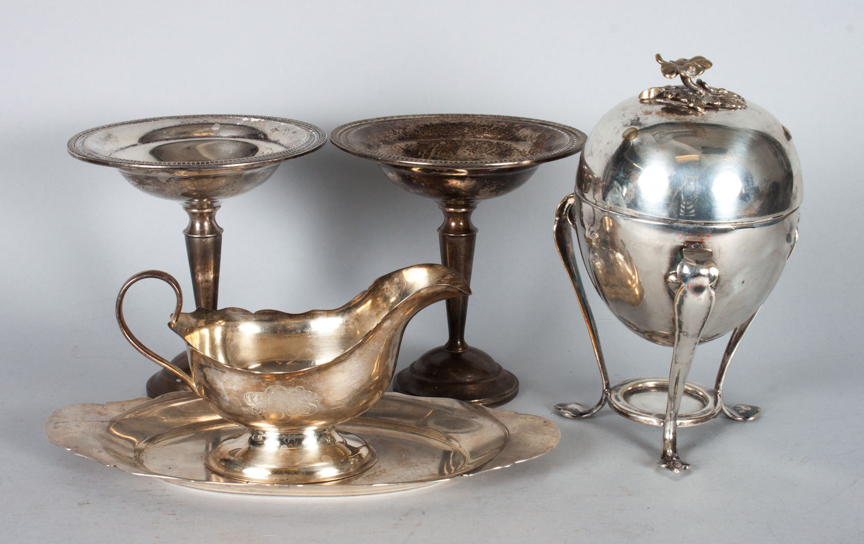 Appraisal: Group of sterling silver-plated table items including pair of Watson