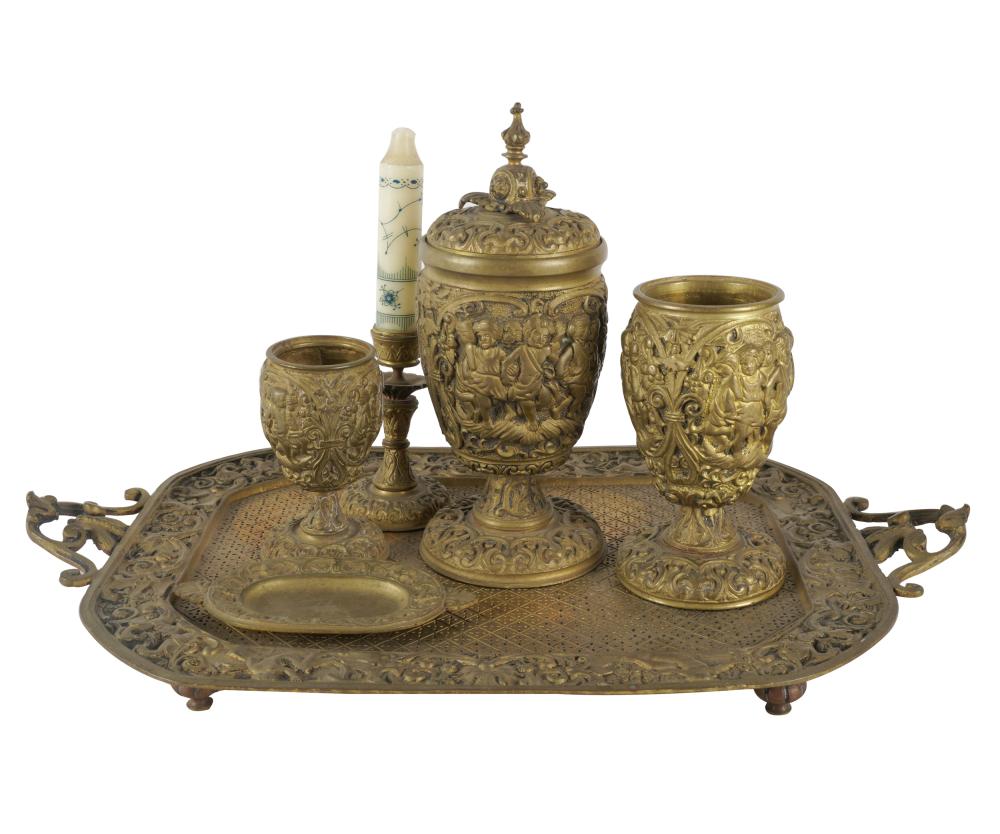 Appraisal: COLLECTION OF FRENCH BRASS ARTICLEScomprising a footed tray inches wide