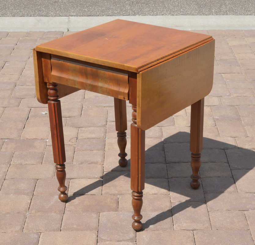 Appraisal: TIGER MAPLE TOP DROP LEAF WORK TABLE Mixed wood construction