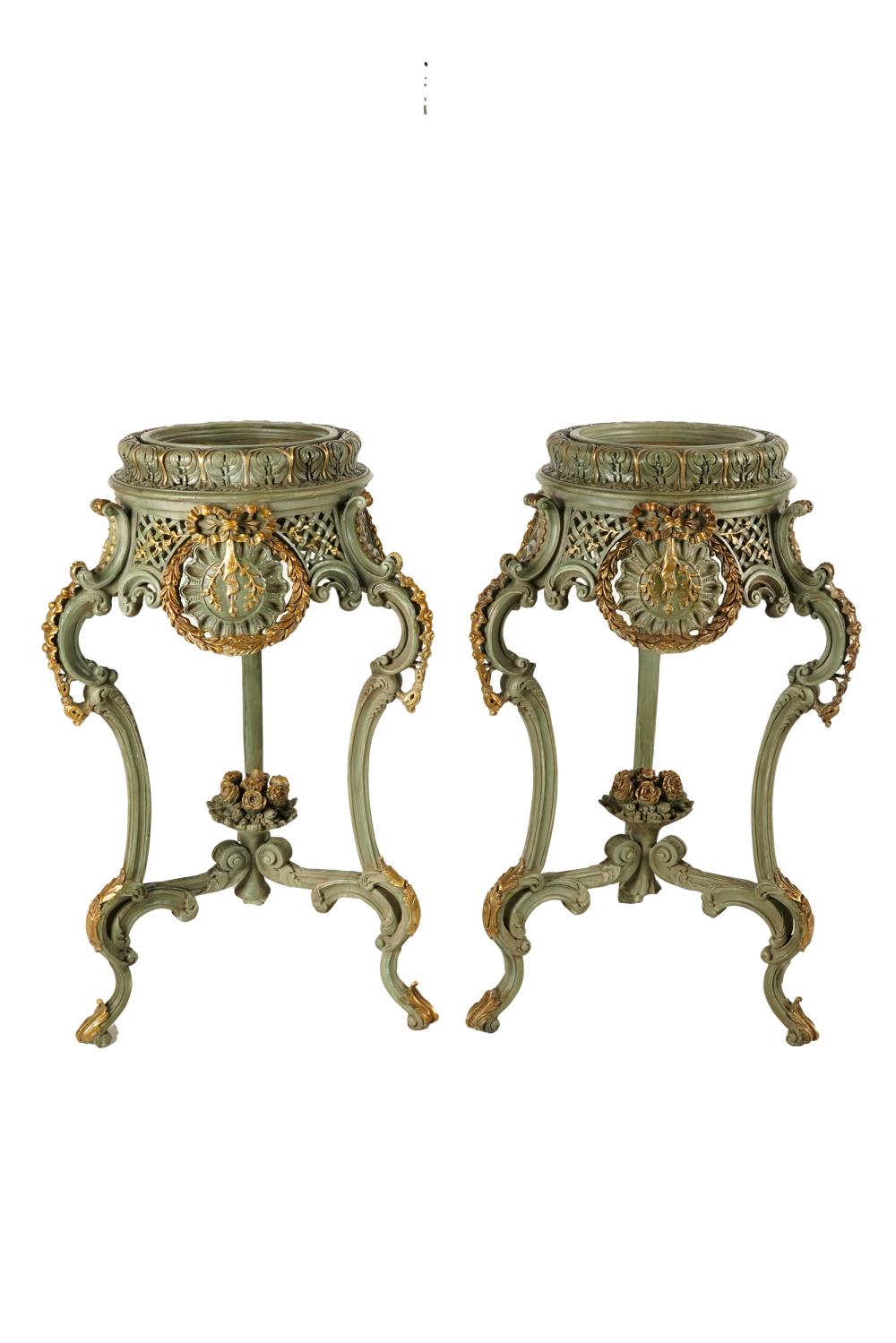 Appraisal: PAIR LOUIS XV-STYLE PAINTED GILT WOOD JARDINIEREScontemporary inches wide inches