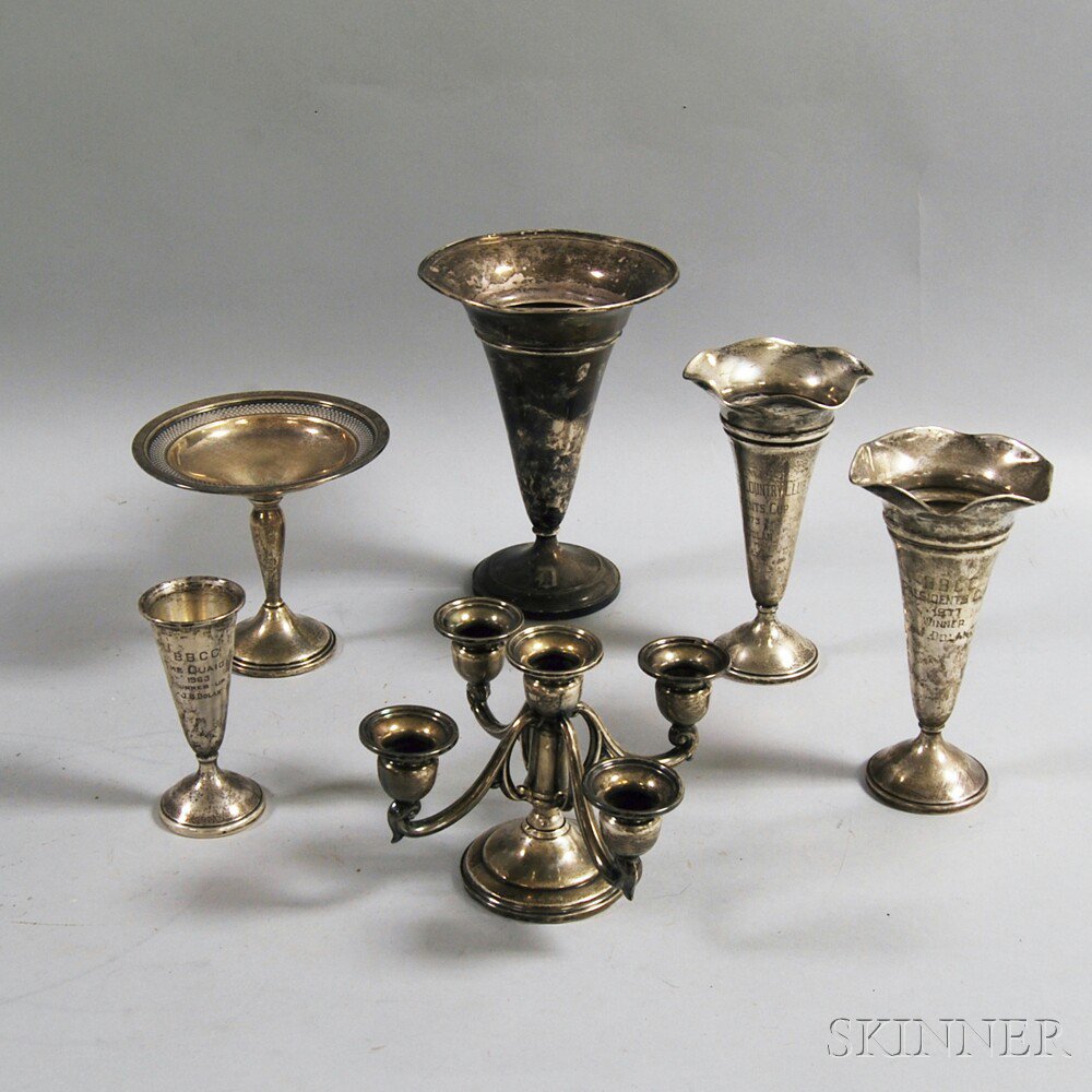 Appraisal: Six Pieces of Weighted Sterling Silver Tableware a pair of