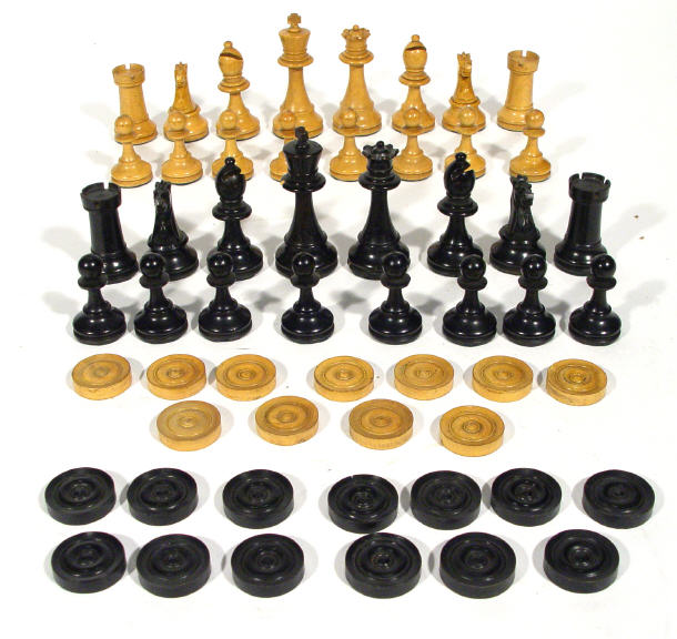 Appraisal: Complete ebonized wooden chess set and a part set of