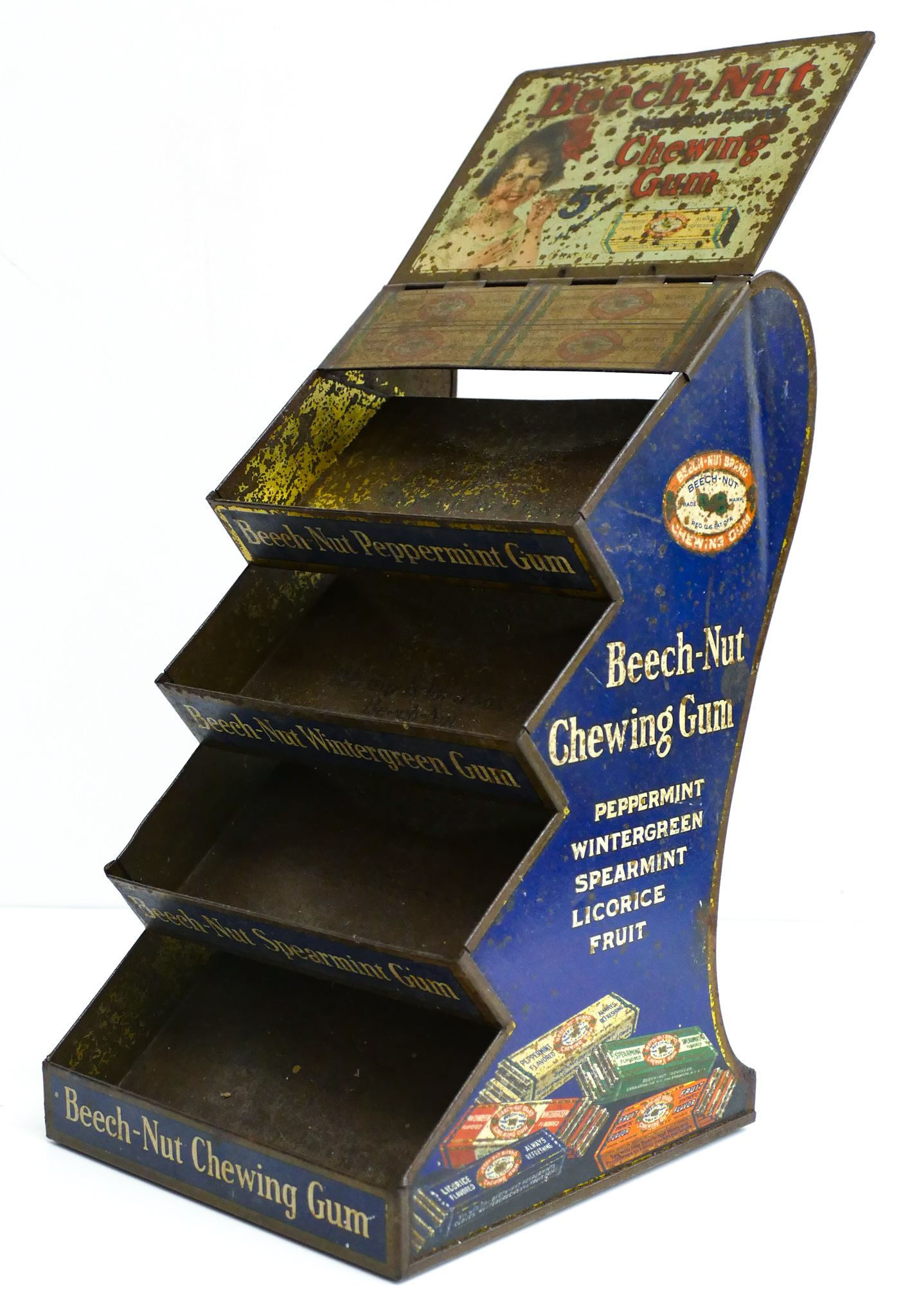 Appraisal: Antique Beech-Nut Chewing Gum Tin Advertising Counter Display ''