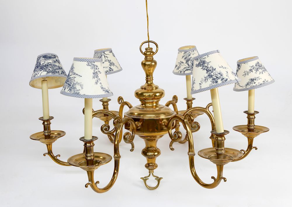 Appraisal: Six-Light Brass Chandelier Exclusive on Bidsquare Six-Light Brass Chandelier with