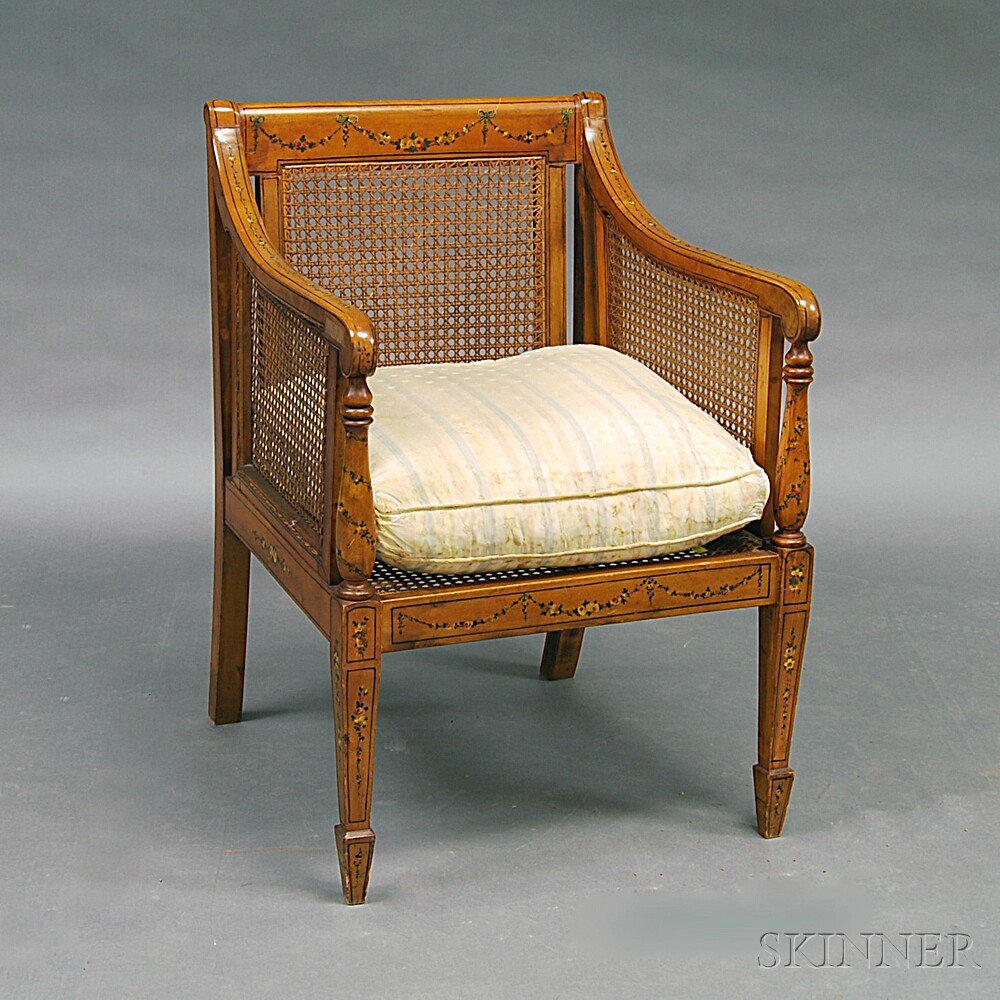 Appraisal: Edwardian Caned and Painted Armchair England th th century the