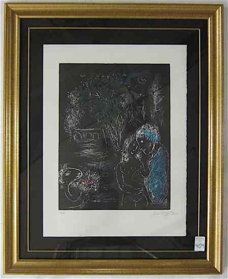 Appraisal: AFTER MARC CHAGALL SERIGRAPH titled ''Green Trees with Lovers ''