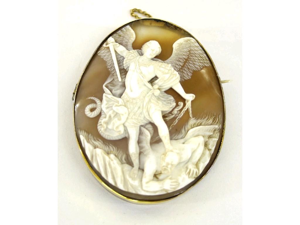 Appraisal: Victorian oval cameo brooch depicting St Michael Archangel gilt mount