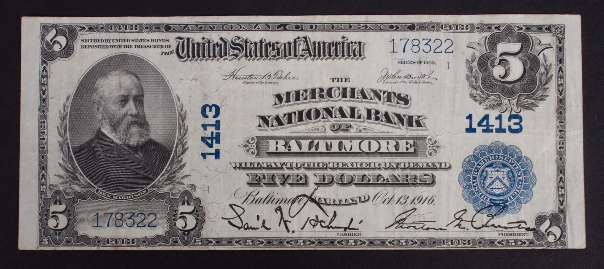 Appraisal: U S Currency National Currency Series of signed Teehee Burke