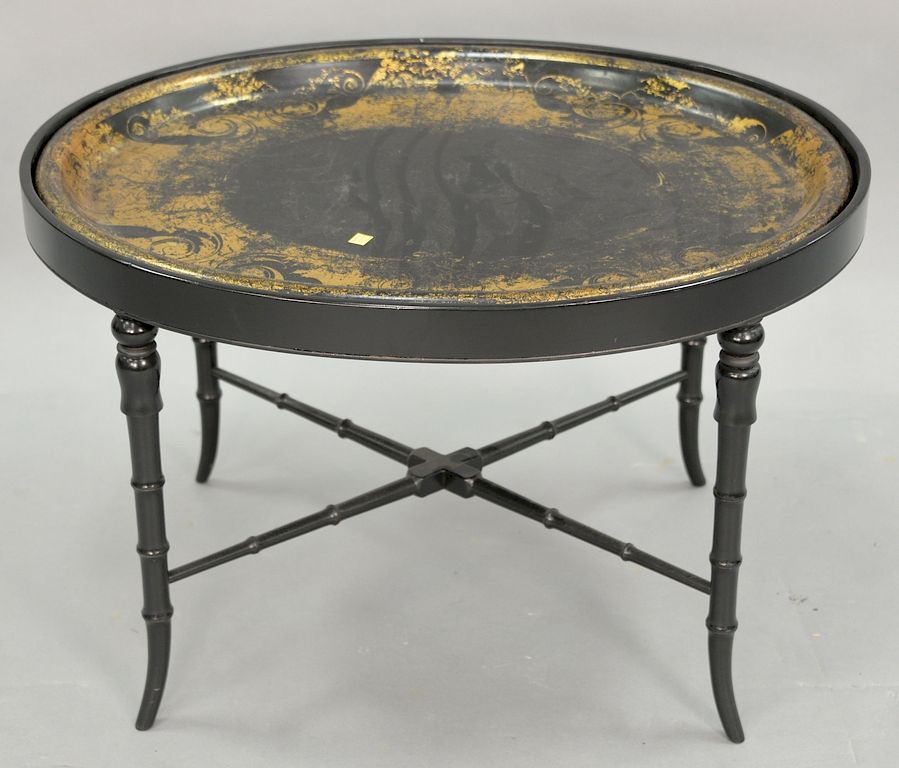 Appraisal: Papier Mache oval tray with custom table ht in top