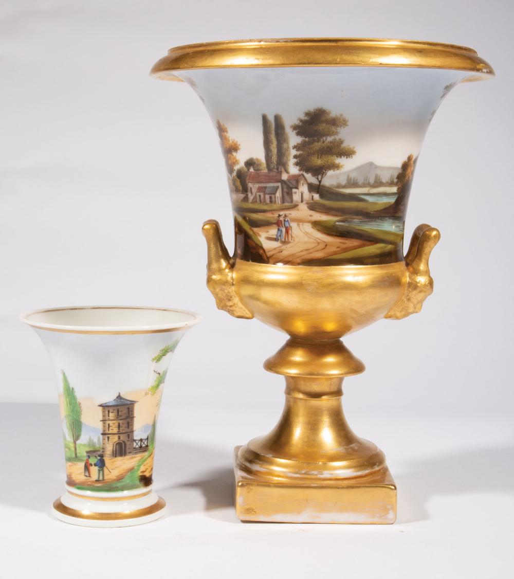 Appraisal: Paris Porcelain Campagna Urn with Continuous Landscape and Gilt Highlights