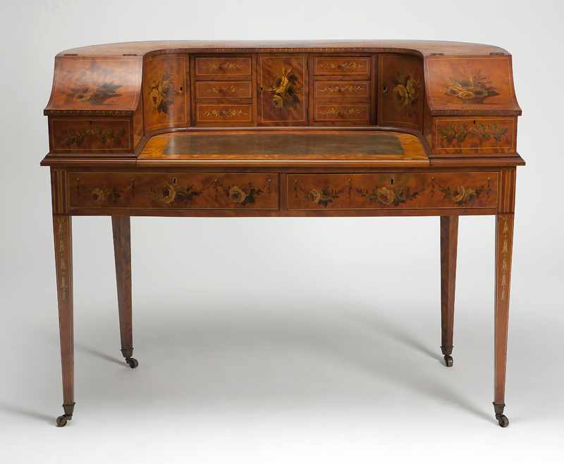 Appraisal: A late Victorian polychrome-painted satinwood Carlton House desk Late th